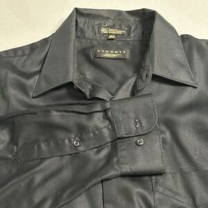 Essante Sateen Button Down Shirt Men Black Long Sleeve Pocket 16.5 32 33